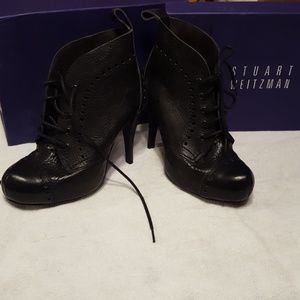 Stuart Weitzman black leather heeled lace-up boot